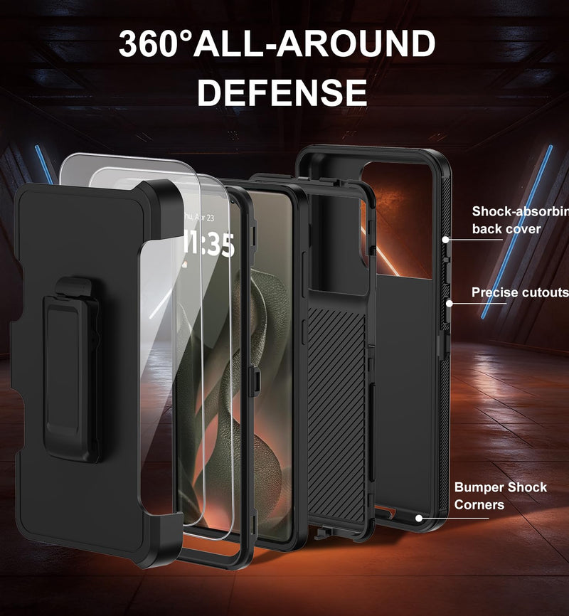 KECAI for Motorola Moto Edge 5G 2025 Case with Belt Clip Holster,2X Screen Protector,Heavy Duty Shockproof Drop Protection Military Grade Full Body Rugged Phone Cover with Kickstand (Black) Black for Motorola Edge 5g 2025