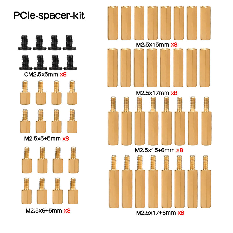 Geekworm PCB M2.5 Brass Standoffs Spacers Screws Pack for Raspberry Pi 5 & PCIe to M2 HAT NVMe SSD Board