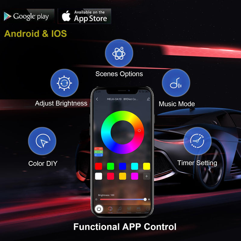 Underglow Car Lights, 4 pcs RGB-IC Smart LED Lights with APP and Remote Control, 16 Million Colors DIY Sound Active Function Music Mode, Underglow Kit for Car, SUVs, Trucks (Dream Color) Dream Color