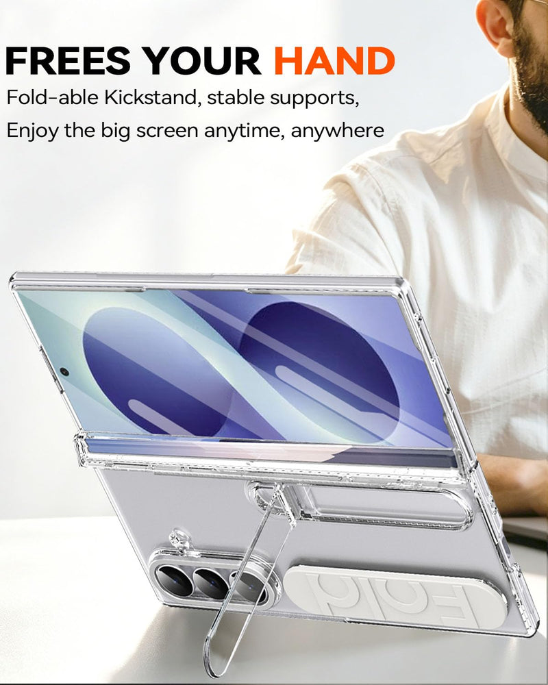 Finger Strap for Samsung Galaxy Z Fold 8 Ultra Case, All-Round Hinge Protection Cover Screen Protector Kickstand Feature Hand Finger Grip Cover Matte Slim Phone Case for Z Fold 8 Ultra Clear