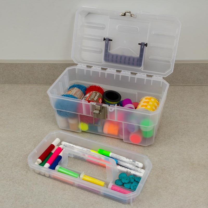 Akro-Mils 14-Inch Plastic Toolbox with Removable Tray, Steel Latch & Padlock Eye, Industrial-Grade Storage Box for Hobby Supplies, Crafts, and Tools, 14" x 8" x 8", Made in USA, Clear (09514) 1-Pack