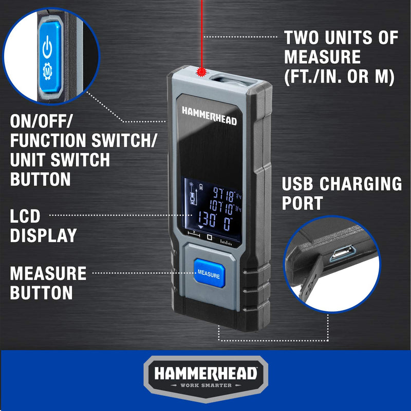 Hammerhead Rechargeable Compact 130ft Laser Measuring Tool - HLMT130