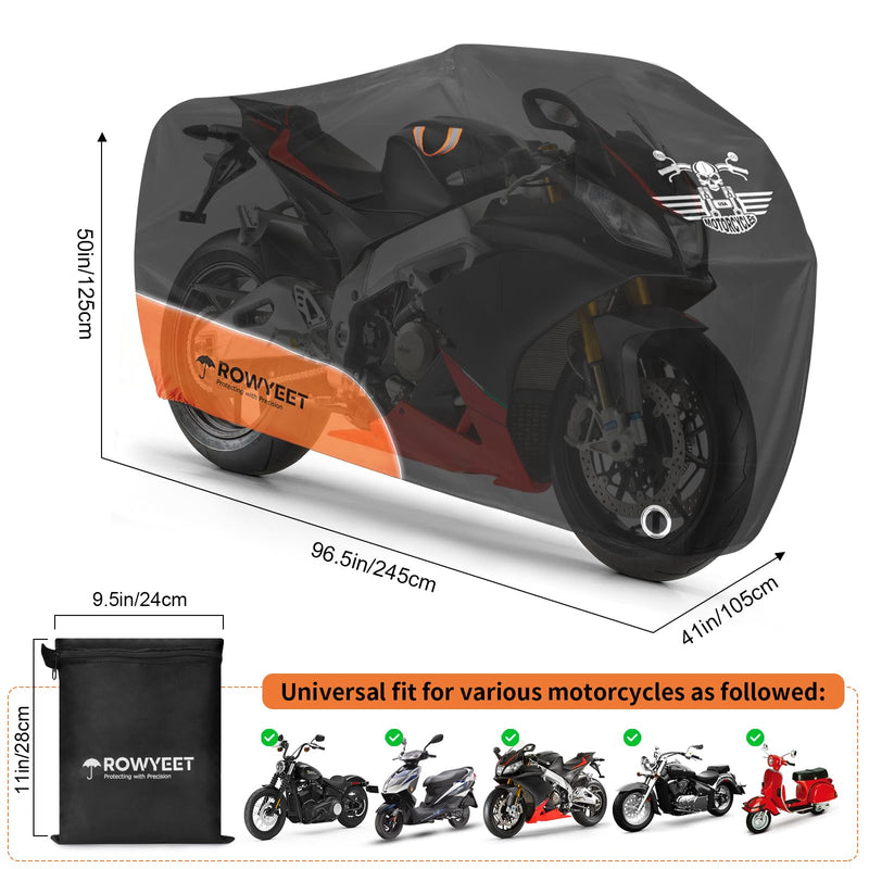 Motorcycle Cover Waterproof Outdoor Storage with Lock-Holes, Zipper Storage Bag & Night Reflective Design, All Season Protection Powersports Vehicle Covers Fits up to 96.5" Motorcycles 210D Orange 96.5"
