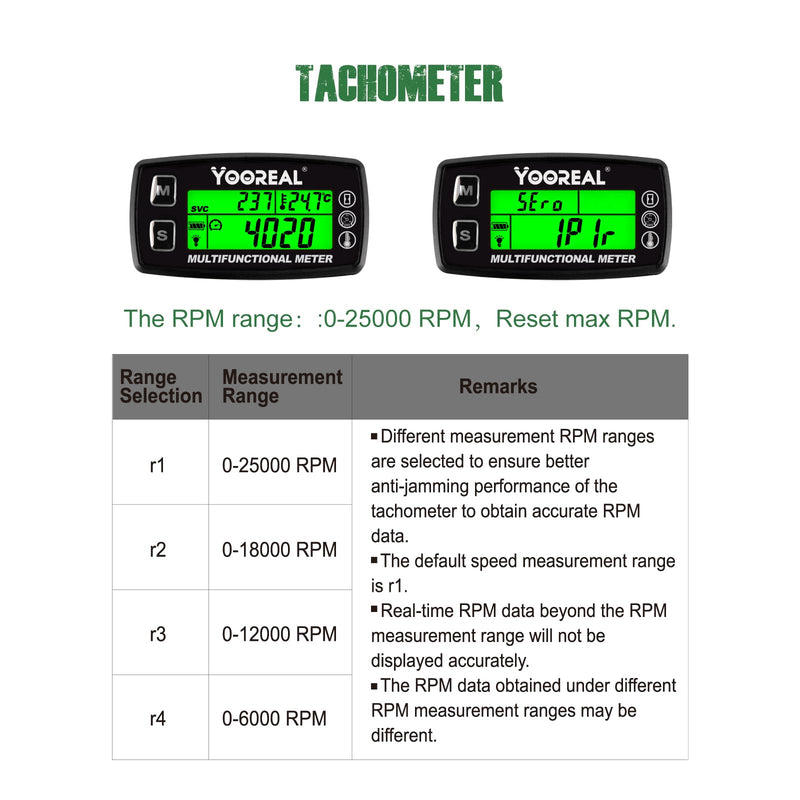 Yooreal Engine Water Oil Temperature Gauge Digital Tachometer Hour Meter,Alert RPM & Temp,Backlights Display for Lawn Tractor Compressor Generator Snowmobile Marine Jet Ski Pit Bike Liquid thermometer