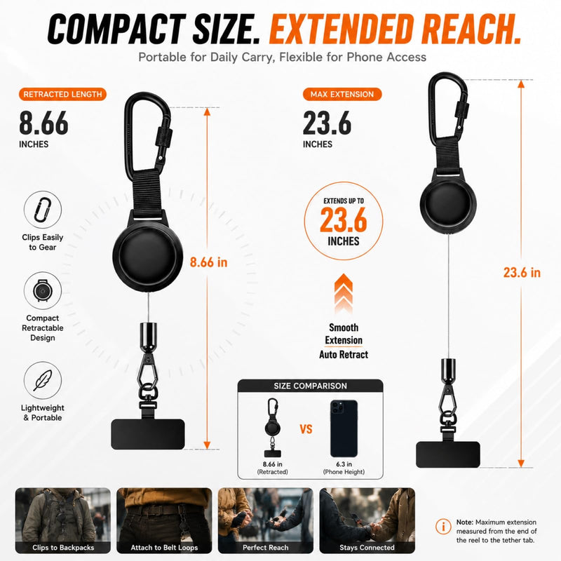 2 Pack Phone Lanyard Theft Strap Tether Generic Pickpocket Accessories Retractable Proof Tab Clip Chain Holder Cable Lock Cellphone Wrist Hiking Fishing Carabiner Travel Backpack Trail Ski Belt Black