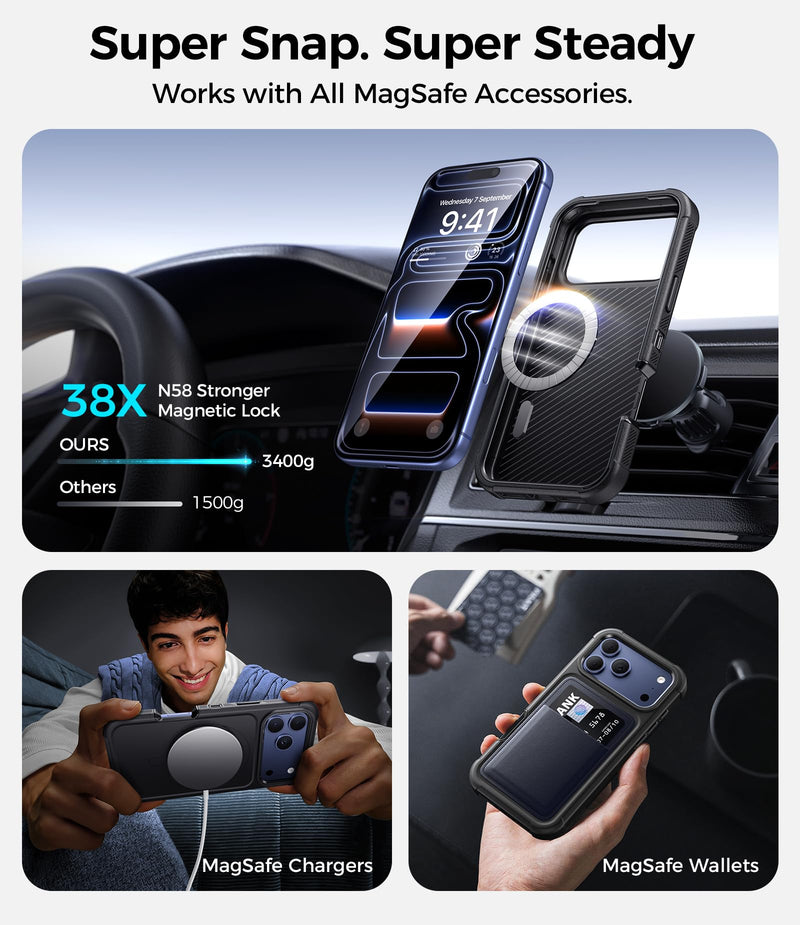 for iPhone 17 Pro Max Case with Belt Clip Holster, [6.9" Screen] Compatible with MagSafe, 360° Rotating Kickstand, Heavy Duty Shockproof Anti-Drop Cover, Include Screen Protector, Black