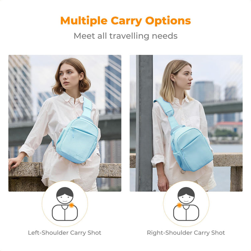 K&F CONCEPT Camera Sling Bag, Compact Crossbody Bag for DSLR Mirrorless | Lightweight Fabric, with Tripod Holder, Quick Access & Custom Dividers, Men & Women, for Sony Canon Nikon, Blue, BS06 Sling Bag-5L