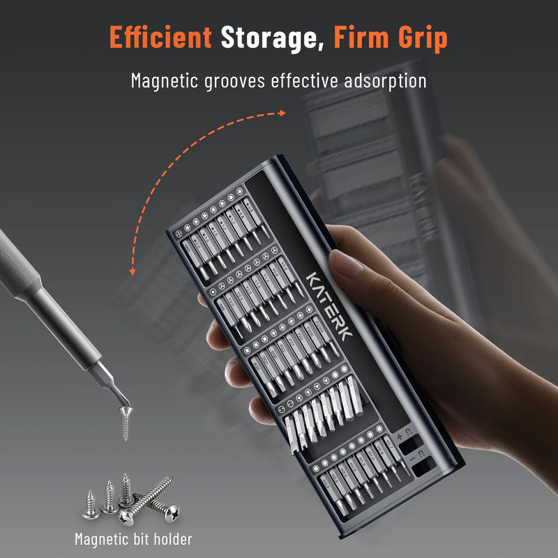 KATERK 80-in-1 Precision Screwdriver Set, Small Screwdriver Set with Magnetizer/Demagnetizer, Mini Repair Tool Kit for Phone, Computer, Watch, Laptop, Ring Doorbell, Eyeglass, Electronic 78 Bits