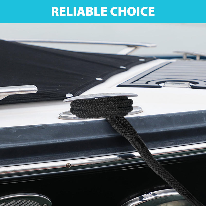 Obcursco 4 Pack 3/8" x 6FT Boat Fender Lines - Marine Grade Double Braided Nylon Rope with 5" Eyelet for Tying Bumpers & Docking, Fray Resistant, Black