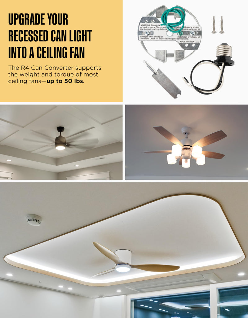 The Can Converter R4 Recessed Can Light Conversion Kit - Home Improvement for 4" Cans, Hardware Converter for Flush Mount Light, Hanging Pendant, & Light Fixture, up to 50 lb Capacity, UL Certified