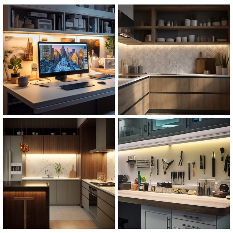 EShine Hand Wave Activated Under Cabinet LED Lighting Kit, Dimmable, 6-Pack 7 in - Touchless Dimming Control, White Under Counter Lights for Kitchen, Garage, Office, Desk - Warm White (3000K) Warm White (3000K) 6 pack
