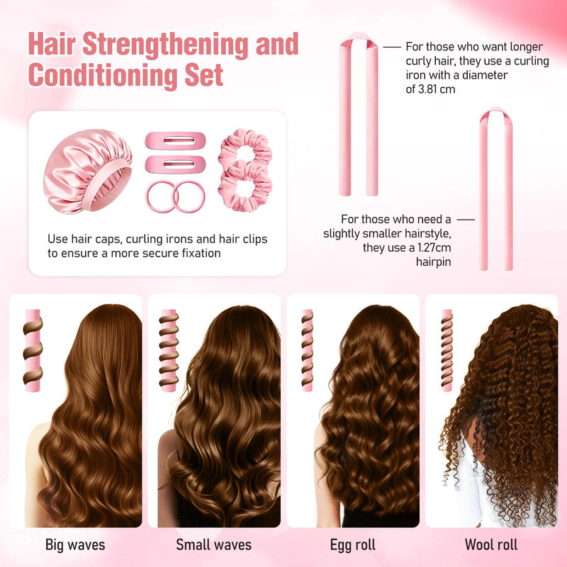 Overnight Hair Rollers, Pack of 11 Heatless Curls Band, Curlers Curls Without Heat with Non-Slip Hair, Curler Sleep Cap, Hairpin & Scrunchies, Wave Formers Hair Band for Long Medium Length