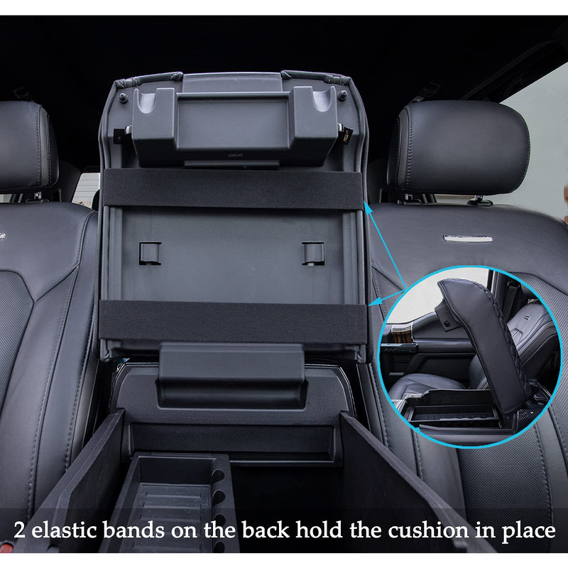 JDMCAR Center Console Cushion Compatible with 2015-2020 Ford F150 / 2017-2022 F250 F350 F450 and 2018-2024 Expedition Accessories, Customized PU Leather Armrest Cover Protector (Bucket Seat Only) Black-Pu Leather Bucket Seat
