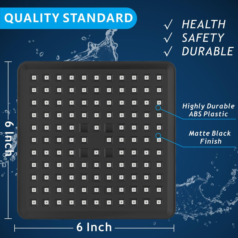 Voolan High Pressure Rain Shower Head - Luxury Modern Look - The Adjustable Replacement For Your Bathroom Showerhead - 6" Square High Flow Pressure Boosting Showers (Matte Black) Matte Black