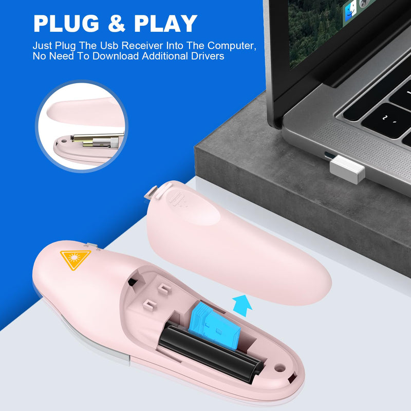 QUI Presentation Clicker Wireless Presenter Remote Clicker for PowerPoint Presentation Remote, PowerPoint Slide Advancer for Mac/Windows/Linux, Google Slide/PPT/Keynote, USB, Pink Small(USB)
