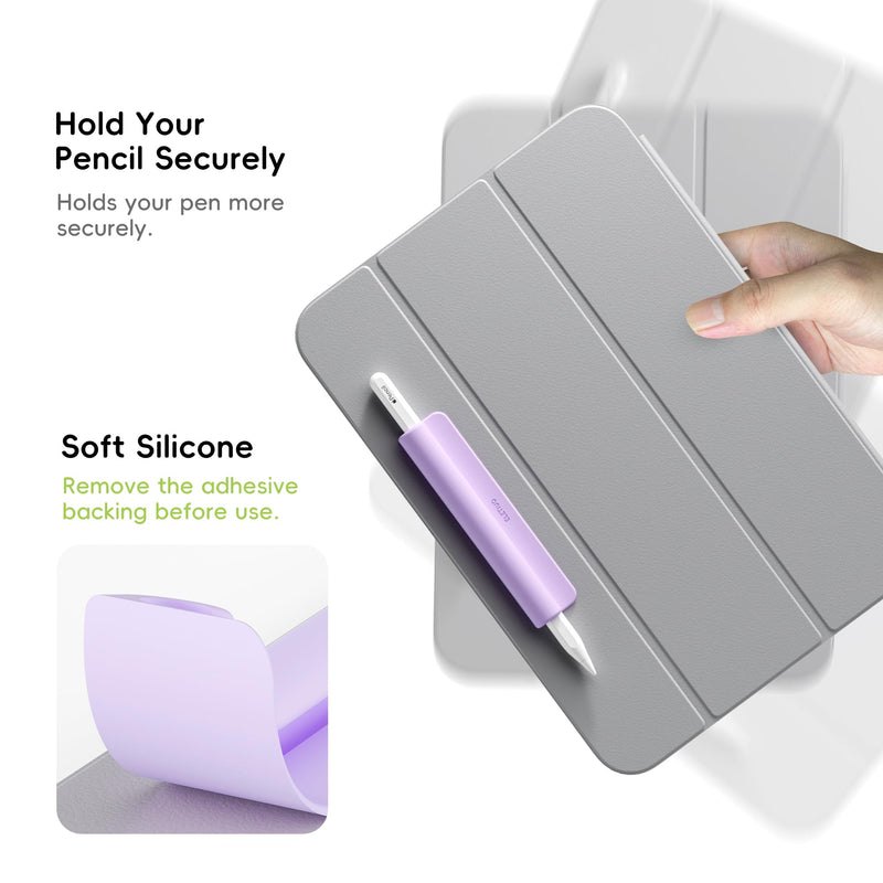 ELETIUO Silicone Pencil Holder Sleeve,Compatible with Apple Pencil (USB-C),Apple Pencil 1st/ 2nd Generation,Strong Adhesive Sticky Attached to iPad Case for Stylus Pens and Most Pens,Purple Purple