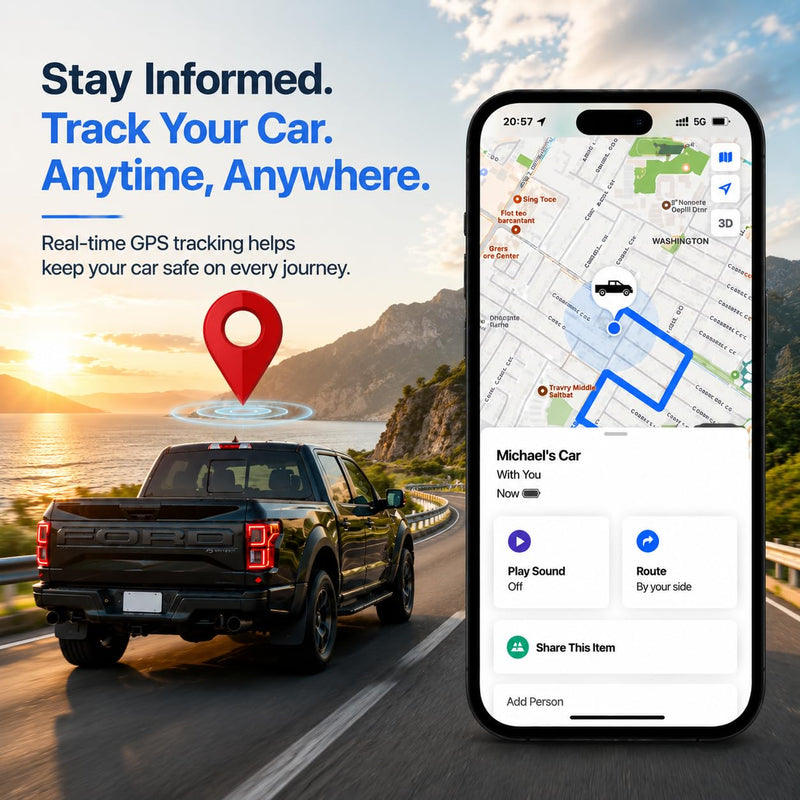 GPS Tracker for Vehicles, Car GPS Tracker Hidden with Charging Port, Real-Time Vehicle Tracking Device for Cars, Anti-Theft GPS Locator & Parking Finder, No Monthly Fee, No SIM Card, iOS Only Grey