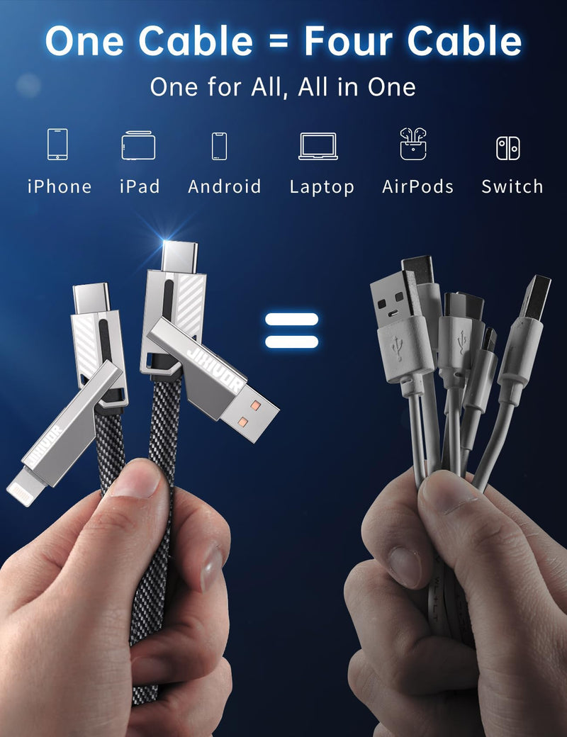 240W 4-in-1 Charging Cable Fast Charging & Data Transfer, 5FT Multi Charger Cord for All Devices, Support Apple CarPlay & Android Auto, USB C to Lightning Cable Combo for iPhone/iPad/Samsung 5FT-240W