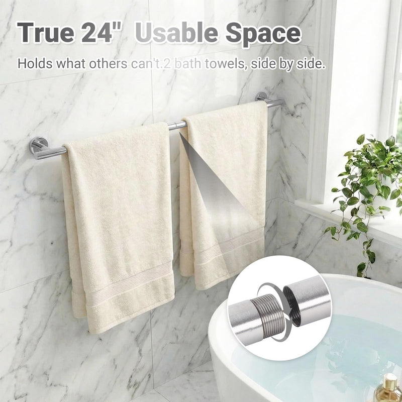 5-Piece Brushed Nickel Bathroom Hardware Set, SUS304 Stainless Steel Wall Mounted Bathroom Accessories, 24 Inch Towel Bar, Towel Ring, Toilet Paper Holder, 2 Hooks, Rustproof Modern Bathroom Fixtures