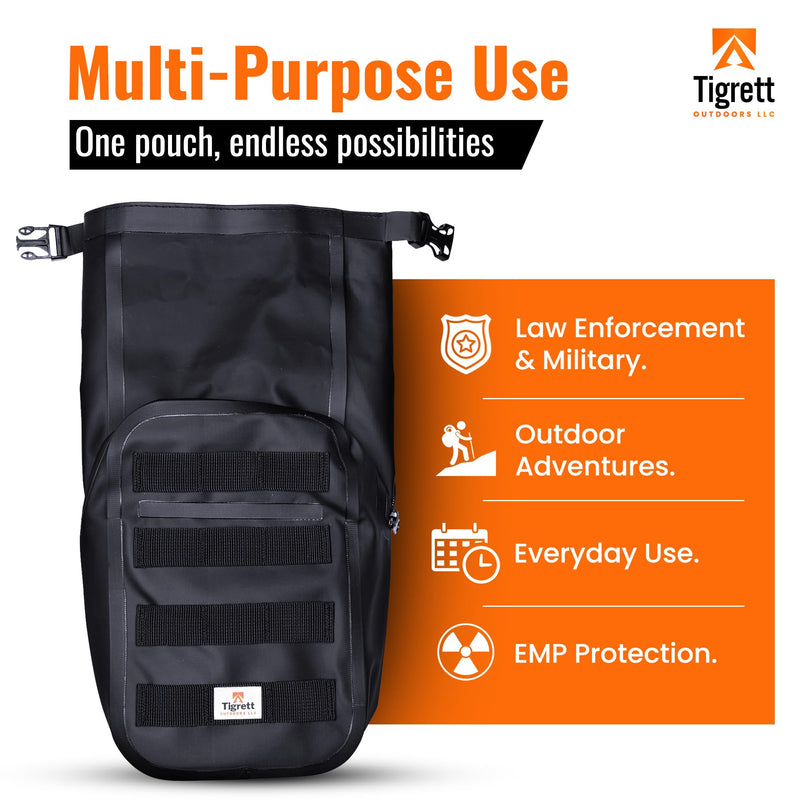 Tigrett Outdoors Dry Shield Faraday Bag – Waterproof MOLLE Signal Blocking Bag for Electronics - Faraday Bags for Phones EMP Protection Against Hacking & Data Theft - (9.5x6x2.5 in) Medium (9.5" x 6" x 2.5")