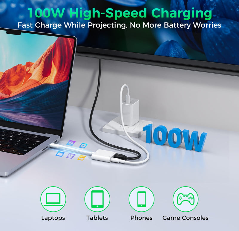 USB C to HDMI 4K@120Hz TV Adapter with 100W PD Fast Charging for iPhone 17 | Type-C Digital AV Display Hub, Travel-Friendly, Plug & Play, iPhone 17 16 15, iPad, Steam Deck, Switch 2, More USB-C Devices