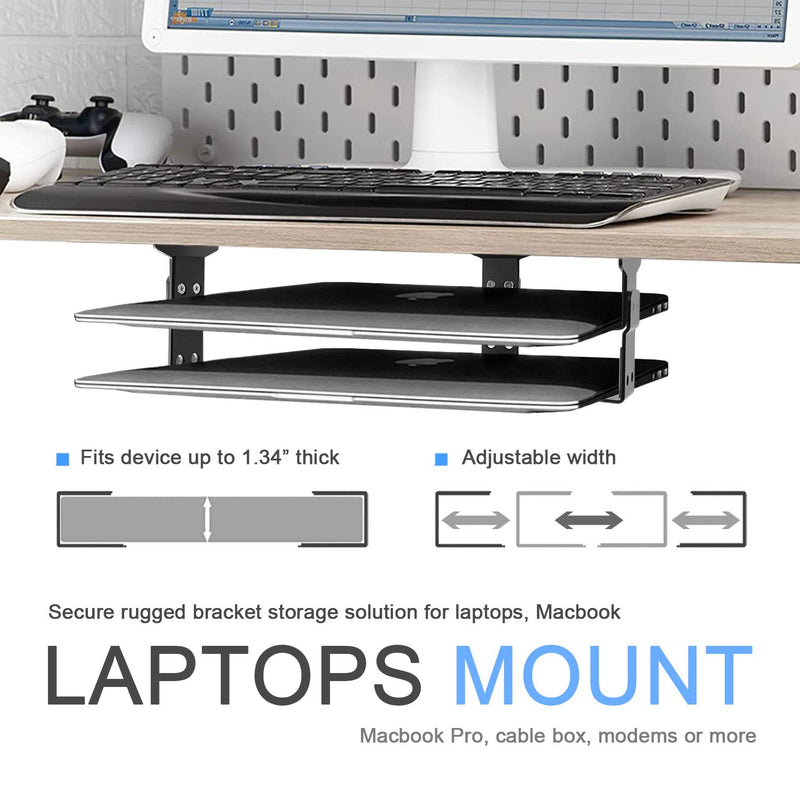 IFCASE 2 Tier Under Desk Laptop Mount, Double Decker Metal Under Desk Shelf Holder for Laptop, MacBook Pro, Keyboard with Anti-Scratch Silicone (Silver) Silver
