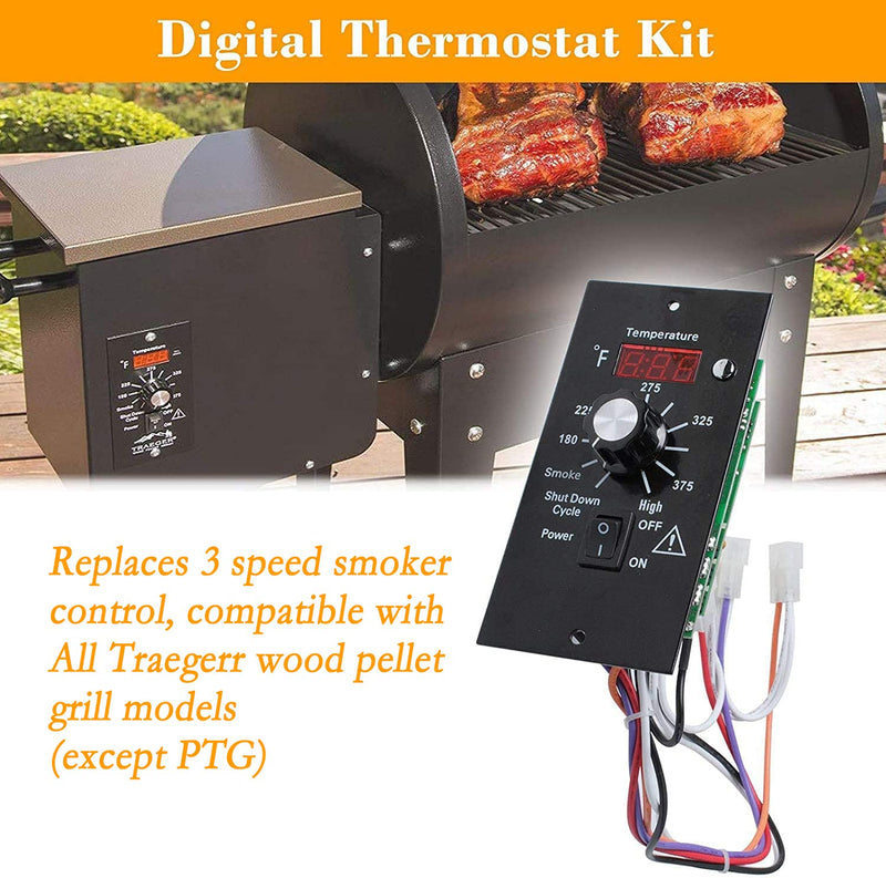 Digital Thermostat Kit Compatible with Traeger Pellet Grills BAC200 BAC388 BAC389 BAC382 Replacement Parts with LED Display Temperature Control Panel & 7" RTD Temperature Sensor Probe BAC236 BAC283 Compatible with Traeger Pellet Grills BAC236 Kit