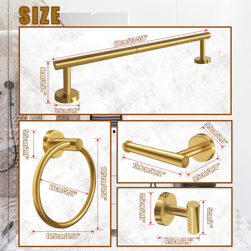 5PCS Brushed Gold Bathroom Accessories Set, Bathroom Hardware Set, Splicing 24 Inch Stainless Steel Bath Towel Bar Set, Gold Bathroom Accessories Wall Mounted