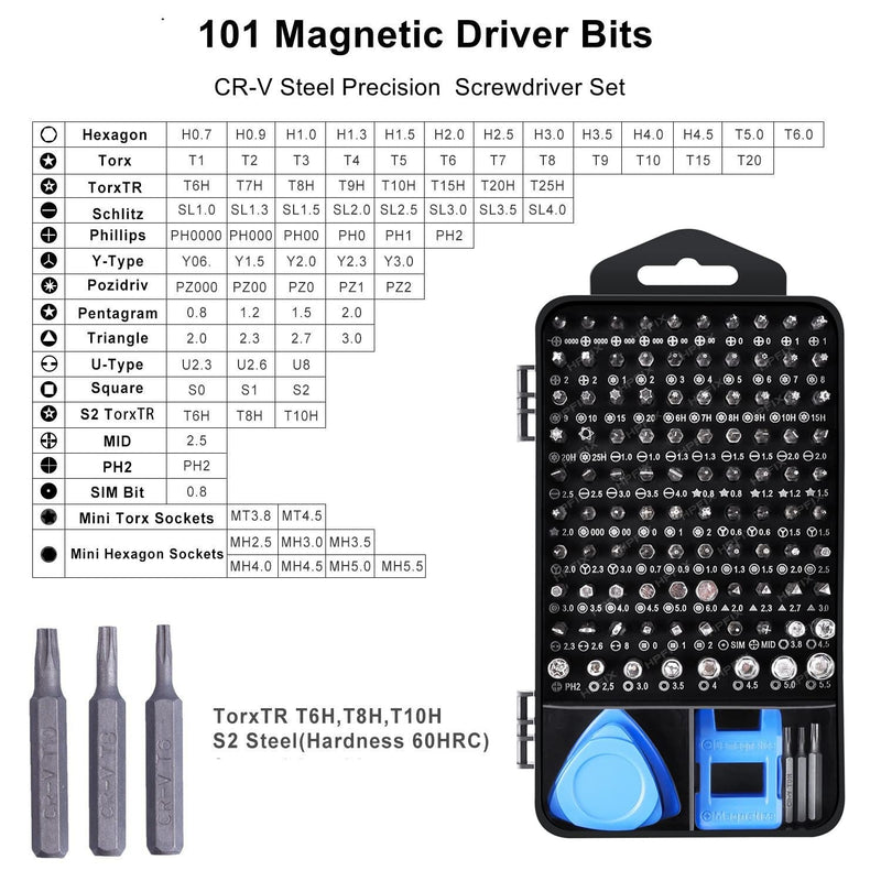 Precision Screwdriver Sets 124-Piece Computer Tool Kit with 101 Bits Magnetic, Electronics Repair Tool Kit for iPhone, MacBook, Laptop, PC, Tablet, PS4, Xbox, Nintendo, Game Console Blue-124