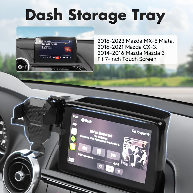 FIILINES Dashboard Storage Tray&Phone Holder for 2016-2023 Mazda MX-5 MX5 Miata/2016-2021 CX-3 CX3/2014-2016 Mazda3(Fit 7" Touch Screen) Dash Center Console Organizer Phone Mount Interior Accessories