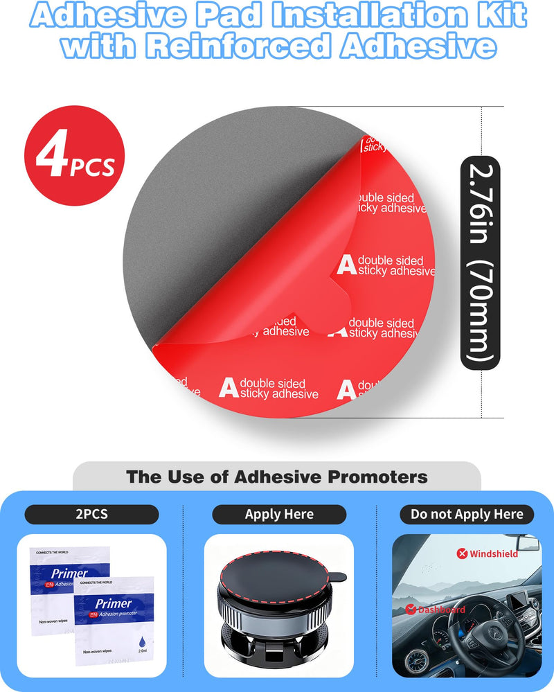 Adhesive Pads for Car Phone Mount, 4Pcs 2.76" Round Sticky Tape | Double-Sided heat resistant tape replacement. For dashboard suction cup, dash cam, GPS, windshield. With adhesion promoter. 2.76inches / 70mm