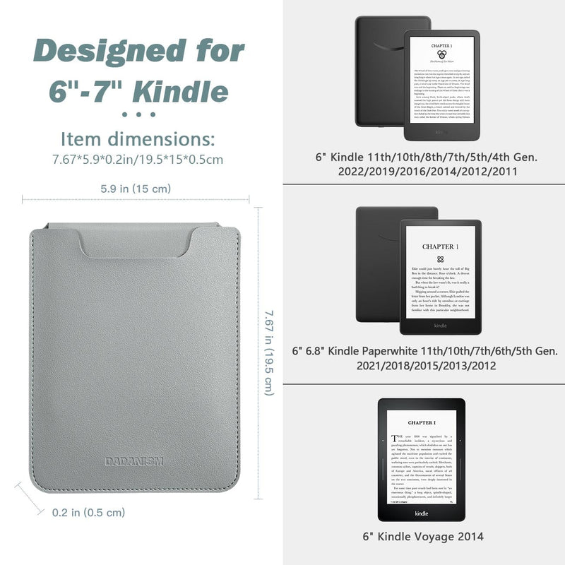 Sleeve Case for 6.8 Inch Kindle Paperwhite 11th/10th Gen 2021/2018, 6" Kindle 11th Gen 2022/10th Gen 2019/8th Gen 2016, Protective Pouch Bag Case for 6" Kobo/Nook eBook, Gray Light Gray