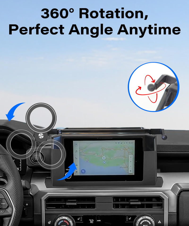 Car Phone Holder for Toyota Tacoma 2024-2026/4Runner 2025-2026 Accessories | 8" Screen Clip MagSafe Strong Magnetic Cell Phone Mount,Dual Slots Holders for Driver& Passenger,with Dashboard Storage Tray for 2024-2026 Tacoma/2025-2026 4Runner(8" Screen)