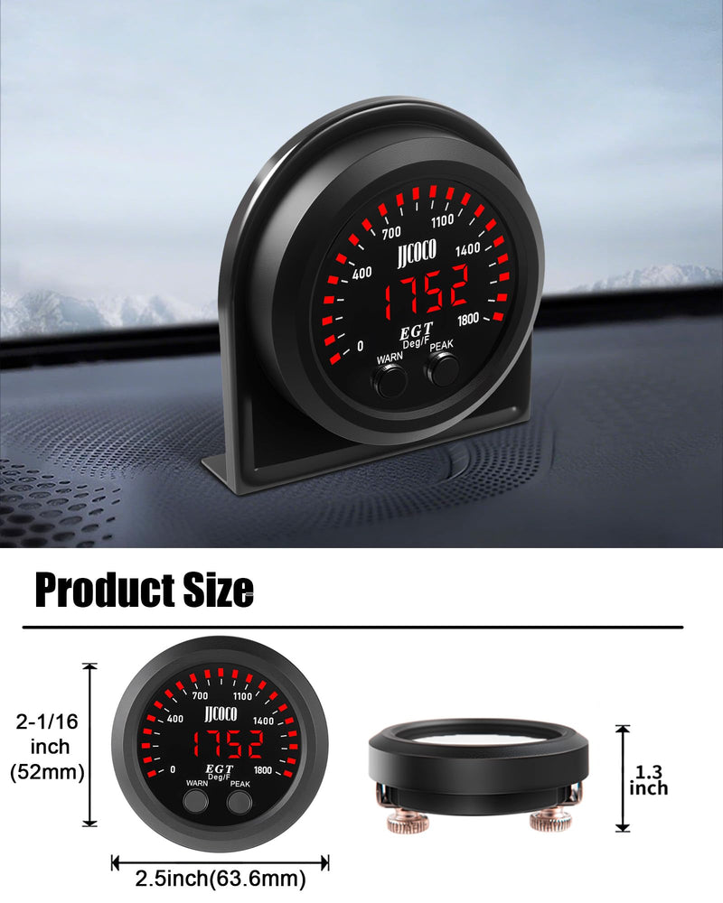 1800°F Pyrometer Exhaust Gas Temp Gauge Kit with 1/8NPT Type K EGT Sensor & Bracket LED Digital Display Exhaust Gas Temperature Meter for Car & Truck 2-1/16" (52mm)