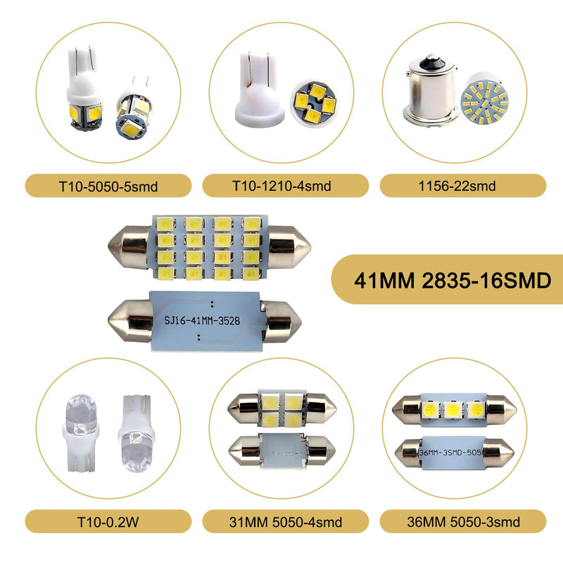 42 PCS Car Interior LED Light Combination Set, T10 31 mm 36 mm 41 mm Reading Light License Plate Light, Wide Angle Super Bright Lighting Plug and Play Bulb, Universal for Cars (White) 42 PCS