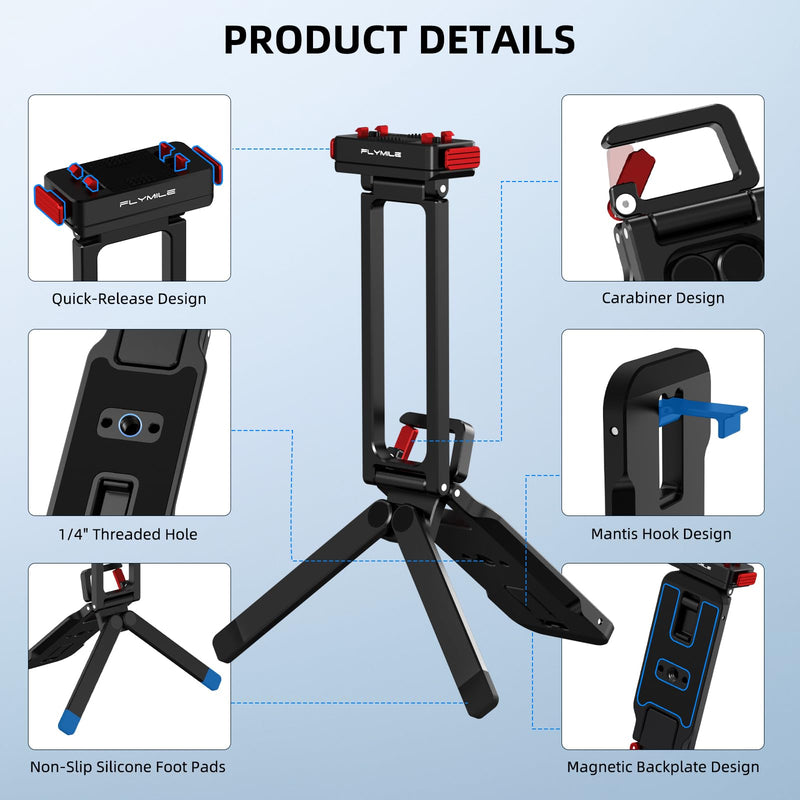 BRDRC X5 Magnetic Quick Release Tripod Stand, Aluminum Alloy Mini Table Mount for Insta360 X6/Ace Pro 2, 180° Adjustable Desktop Holder with 1/4" Screw Adapter, Arca-Swiss & Foldable Hook Accessories