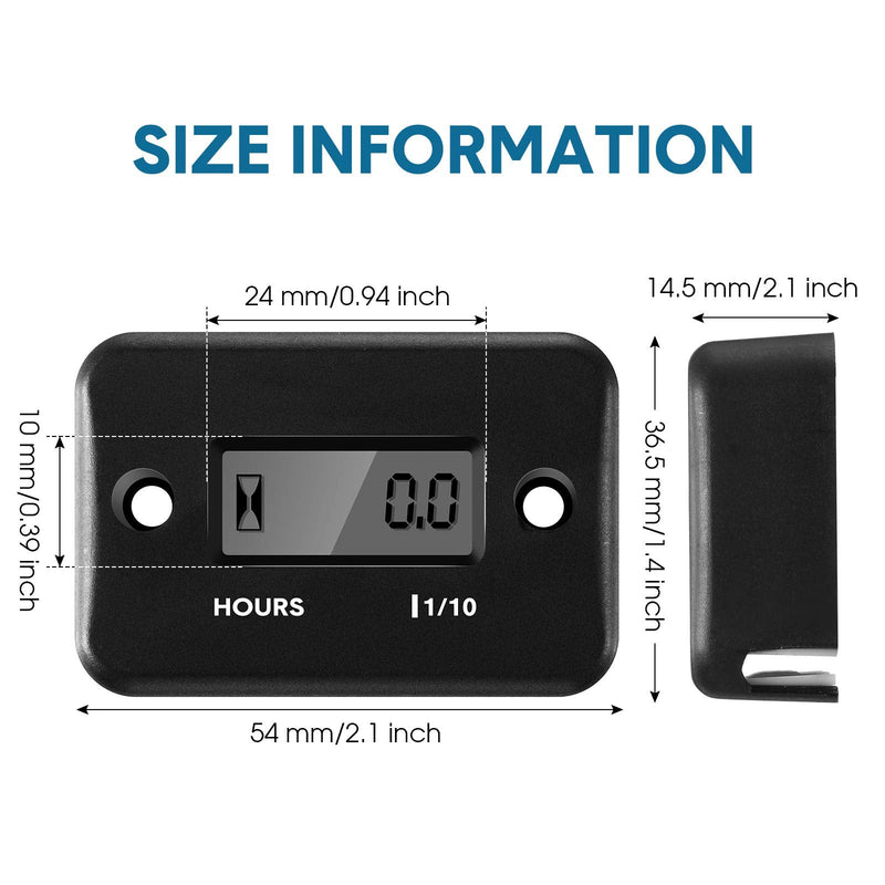 4 Pieces Hour Meters for Small Engines Inductive Digital Engine Meter Automatically Shutdown Tachometers Small Hour Tachometers for Motorcycle Lawn Mower Generator Chainsaws (Black) Black