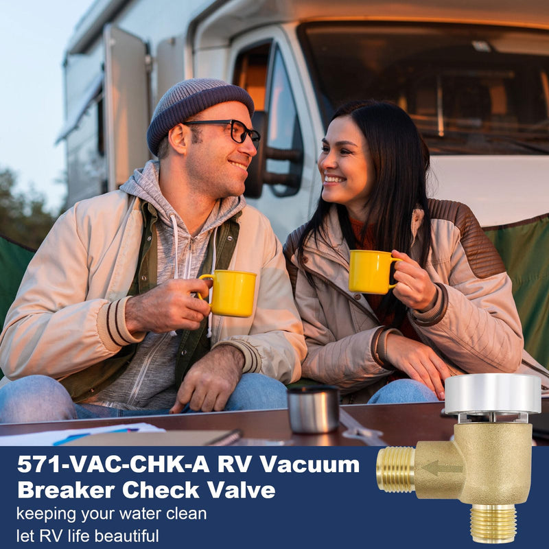 RV Vacuum Breaker Check Valve, Replace Leaking Vacuum Breaker on Black Tank Check Valve for RV Camper Trailer Flusher, 571-VAC-CHK-A Brass Breaker to Improve Freshwater
