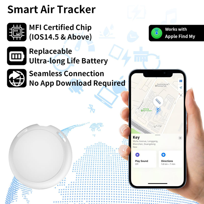 GPS Tracker for Vehicle Works with Find My(iOS Only)Hidden Mini Car Tracker | Waterproof Magnetic Case Global Real-Time Item Locator Key Tracking Devices for Vehicles No Subscription No SIM Card Required White