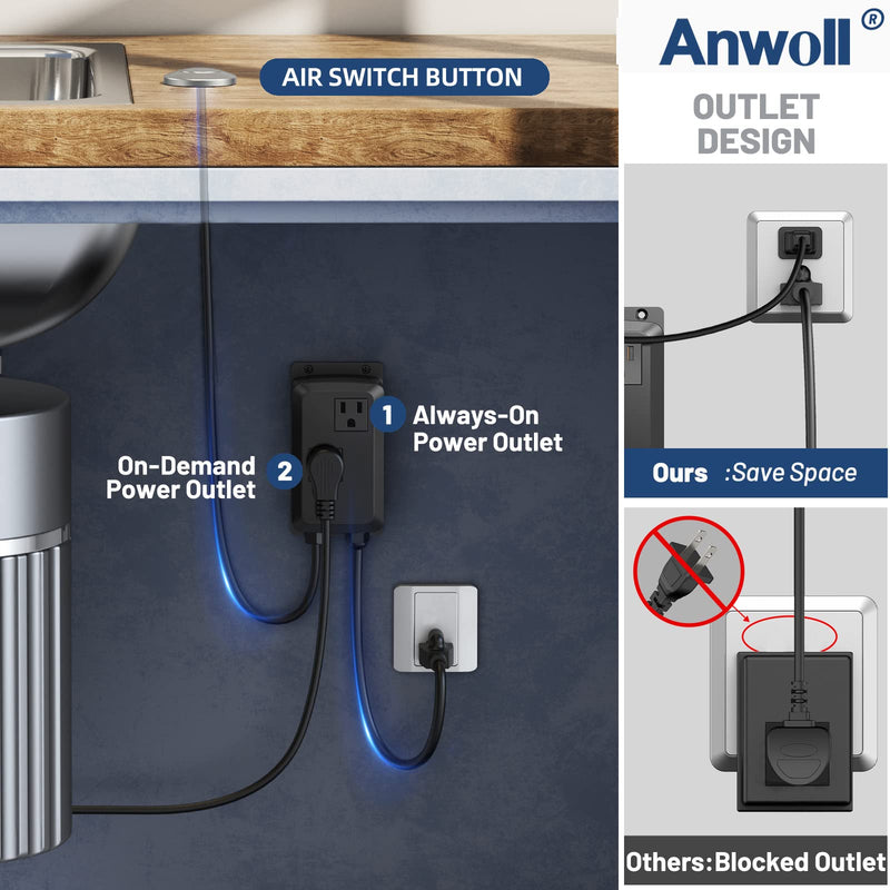 Garbage Disposal Air Switch Kit -Professional, Dual Outlet Sink Top Waste Disposer On/Off, Air Switch Button, UL Listed, Long/3.6“, Champagne Bronze Long/3.6"