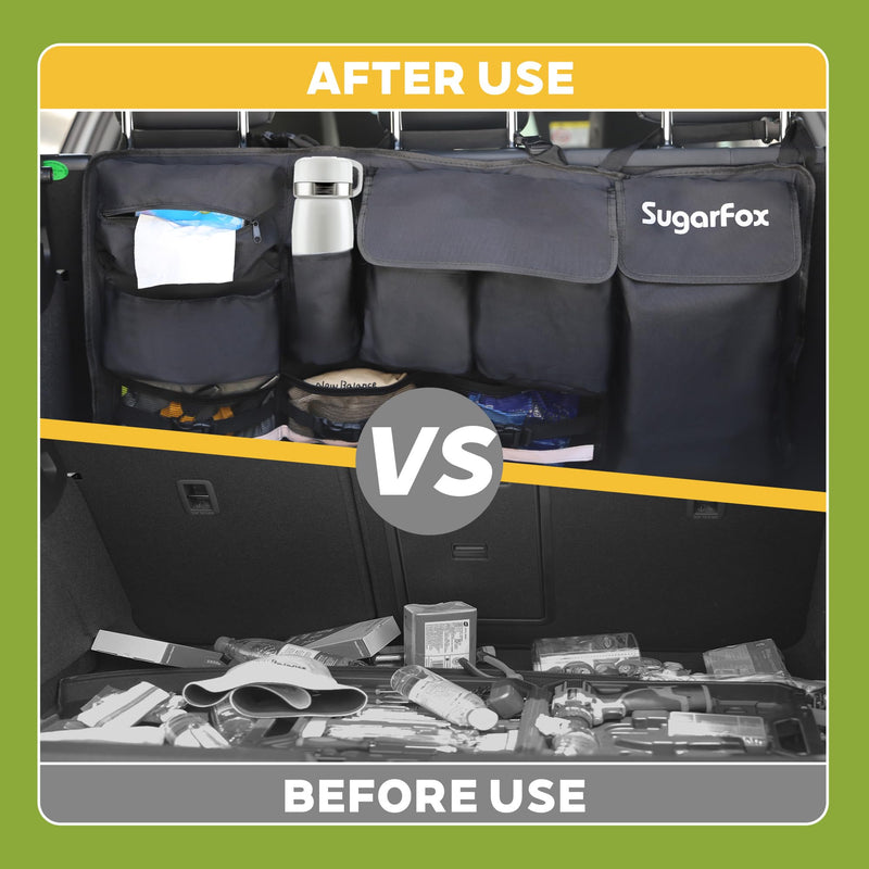 Backseat Hanging Trunk Organizer for SUVs, Cars, Trucks & MPVs | Multi-Pocket Storage with Anti-Slip Straps | Space-Saving Auto Accessory | Gift for Drivers | Black, 37.8" x 18.1" - K230 Oxford fabric-Black