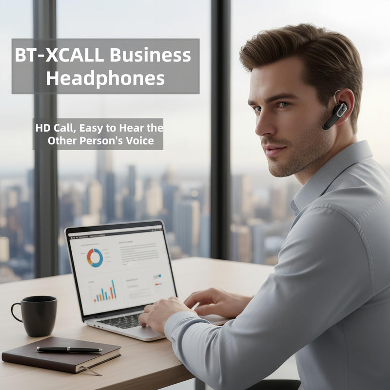 Bluetooth Headset, Bluetooth Earpiece Noise Cancelling Mic, Trucker Headset 38H Talk Time, All-Day Comfort, Quick Mute - Single Ear Bluetooth Headset for Work, Travel, Driving