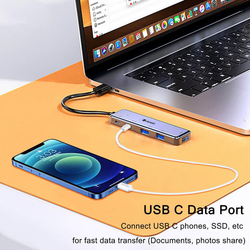 USB 3.0 Hub 5 in 1, USB Splitter with USB-C Power Port, USB-C Data Port, USB Port Hub USB Extender for MacBook, Laptop, Surface Pro, PS4, PC, Flash Drive, Mobile HDD USB 3.0 Hub Silver
