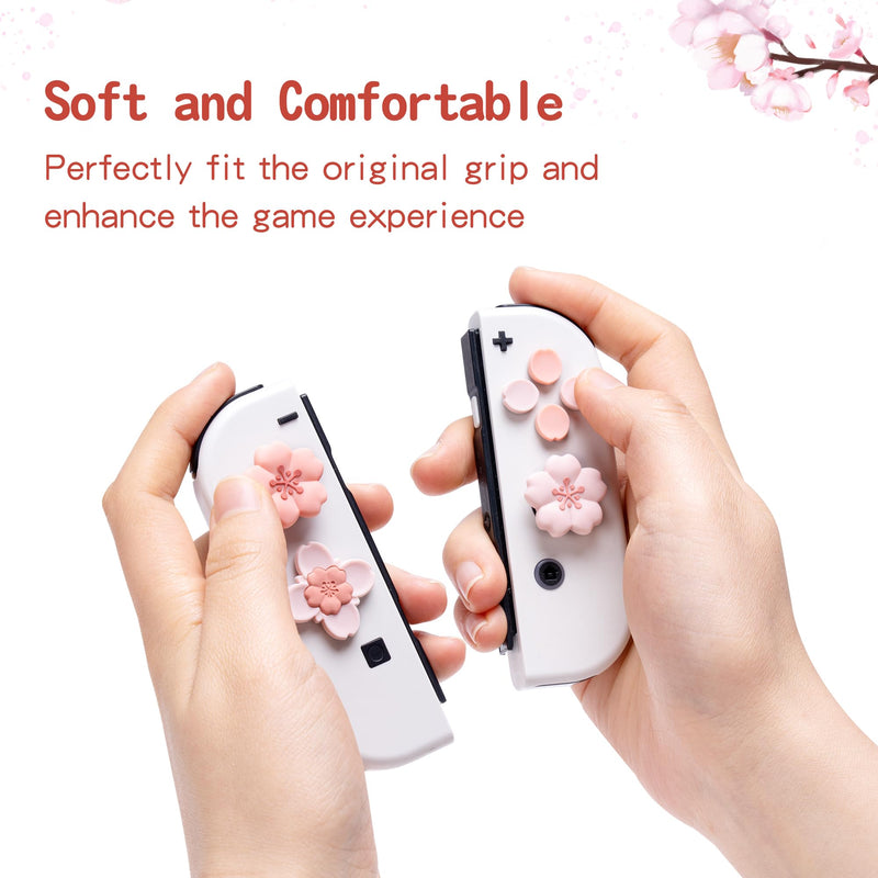 GeekShare Silicone Cross D-Pad Button Caps Set Cute Joystick Cover - ABXY Key Buttons Sticker Compatible with Nintendo Switch/OLED Joy Con - Sakura