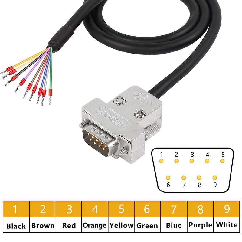 XMSJSIY DB9 Connector Adapter Cable, D-SUB 9Pin RS232 RS485 Serial Port Extension Cable Replacement with Bare Wire 22AWG (DB9 Male) DB9 Male