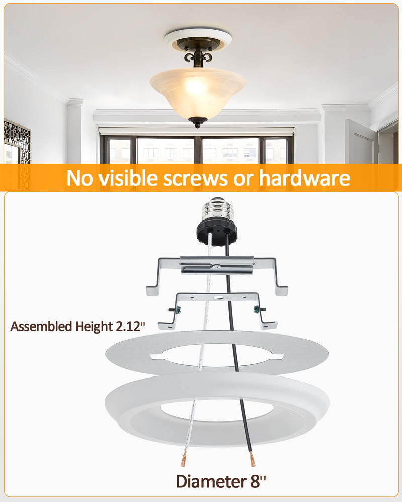 Luvkczc 2-Pack Recessed Can Light Conversion Kit for 5" and 6" Ceiling Fixtures - Pendant/Hanging Light Upgrade, Includes E26 Socket, Mounting Bracket, Round Ceiling Plate（White） White 2pcs