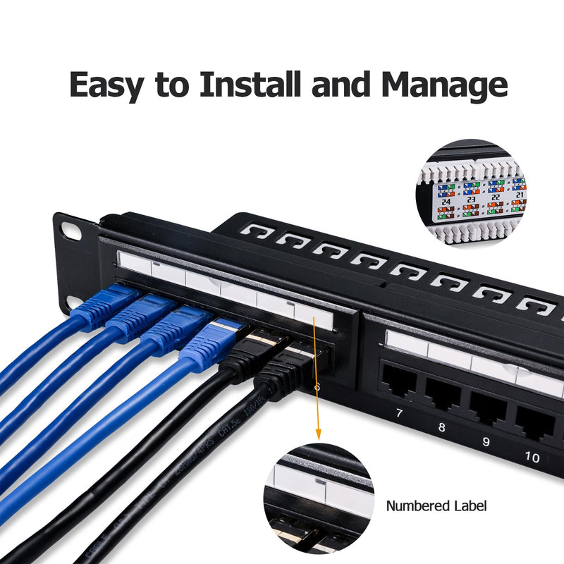 6COMGIGA 24 RJ45 Port Cat6 Patch Panel with Removable Back Bar,Support 110 & Krone Terminations,1U 19 Inch Network Patch Panel for Cat6, Cat5e, Cat5 Cabling Dual IDC Patch Panel