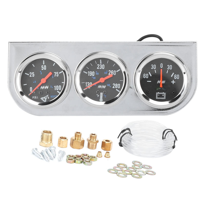 Triple Gauge Set Universal 3in1 Water Temp Oil Pressure AMP Meter for Car Boat Truck
