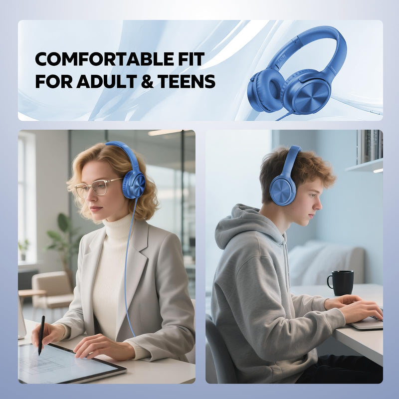Cowyawn USB C Headphones Wired, Over Ear USB C Wired Headphones with Microphone, Volume Control, HD Stereo Sound, Foldable USB Type C Headphone for Adult/Teens/Laptop/Computer/iPhone 15/16/17, Blue