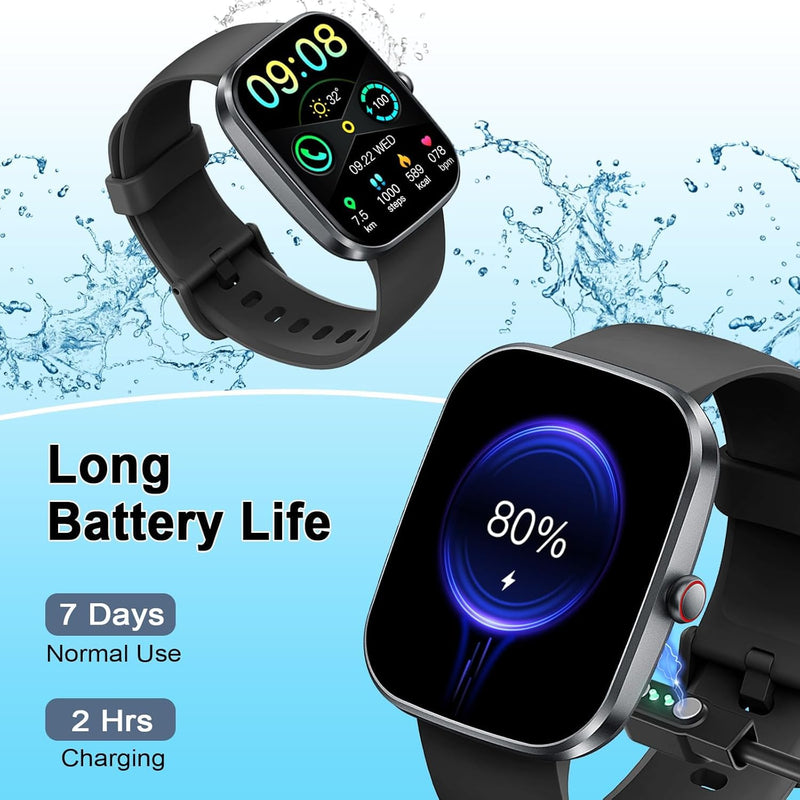 Smart Watch for Men Women, 1.91" HD Touch Screen Smart Watch Answer/Make Calls, Fitness Watch with Heart Rate/Sleep Monitor,100+ Sport Modes Fitness Tracker, IP68 Waterproof Smartwatch for Android iOS Black